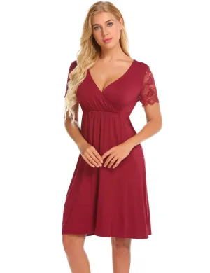 Women's Lace V-Neck Short-Sleeve Nightgown