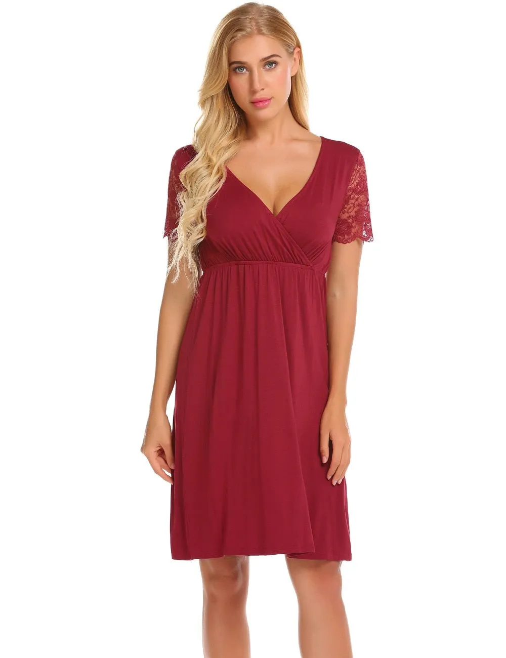 Women's Lace V-Neck Short-Sleeve Nightgown