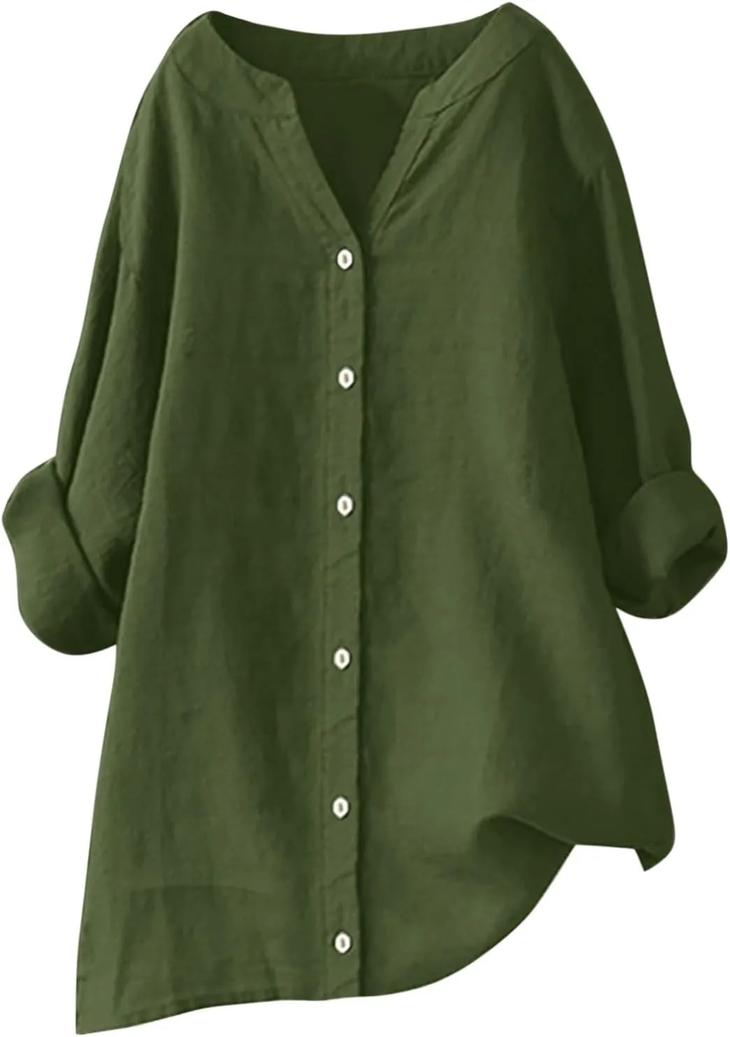 Womens Linen Shirts V Neck Button Up Blouse Embroidery Floral Comfy Tee Shirt Short Sleeve Loose Fit Shirts
