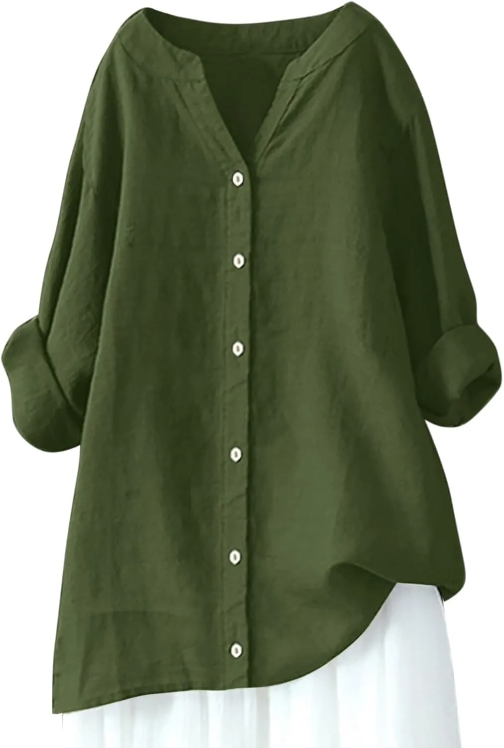 Womens Linen Shirts V Neck Button Up Blouse Embroidery Floral Comfy Tee Shirt Short Sleeve Loose Fit Shirts
