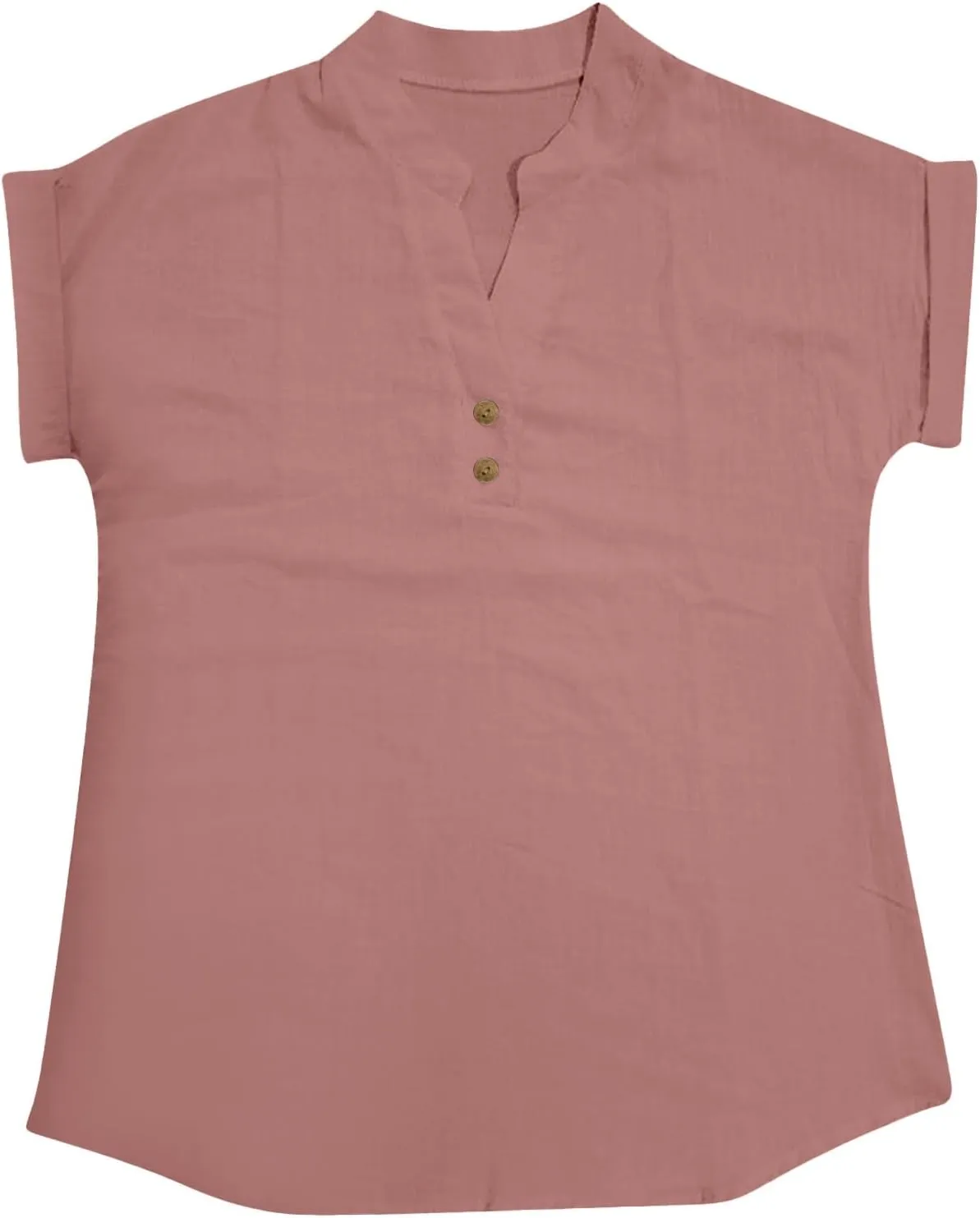 Women's Linen Shirts V-Neck Buttons Blouses Solid Oversized Tops Short Sleeve Loose T-Shirts