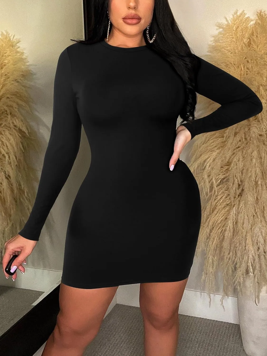 Women's Long Sleeve Bodycon Dress - Mini Spring Fall Club Party Fitted Tight Pencil Dresses
