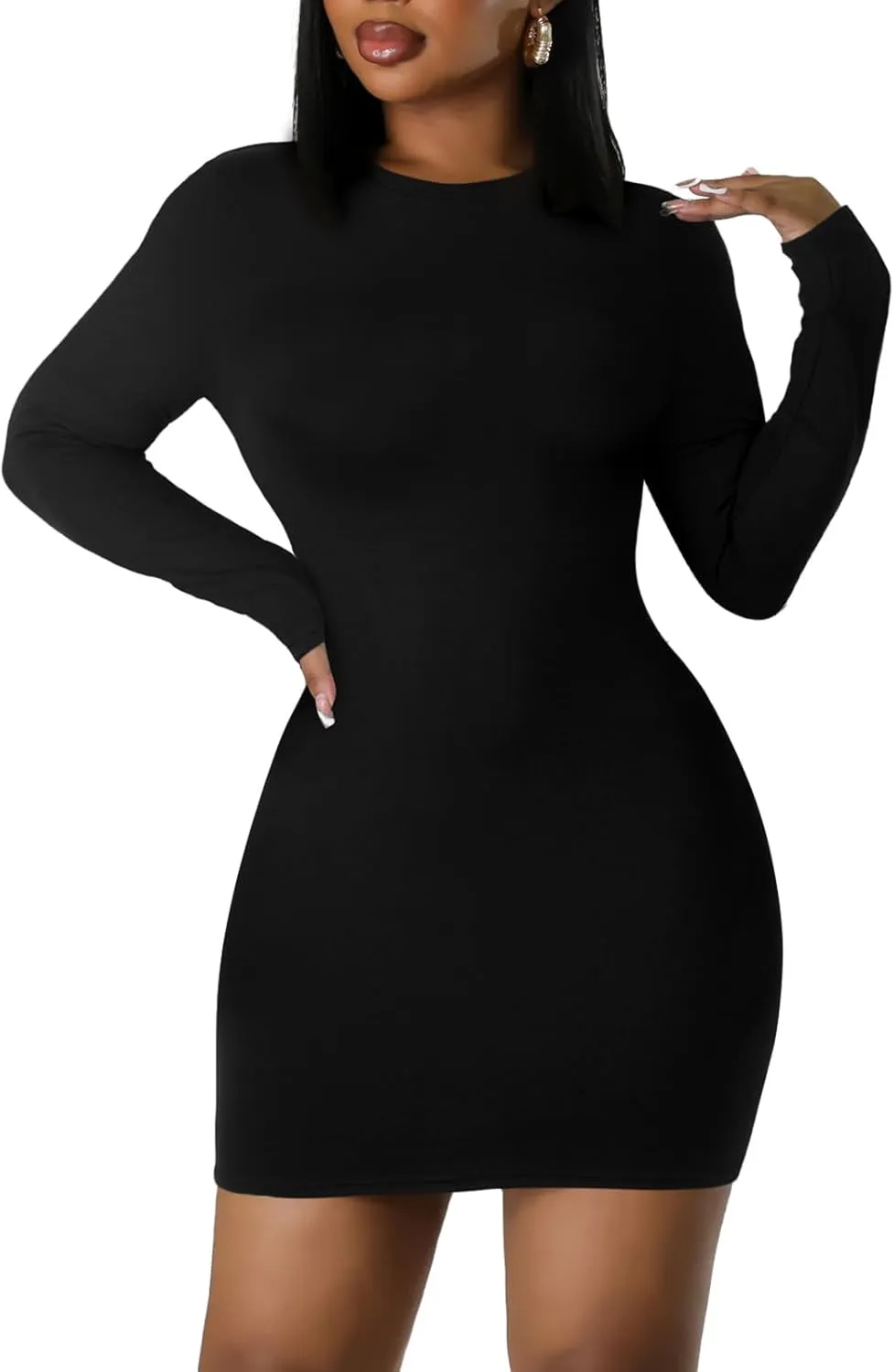 Women's Long Sleeve Bodycon Dress - Mini Spring Fall Club Party Fitted Tight Pencil Dresses