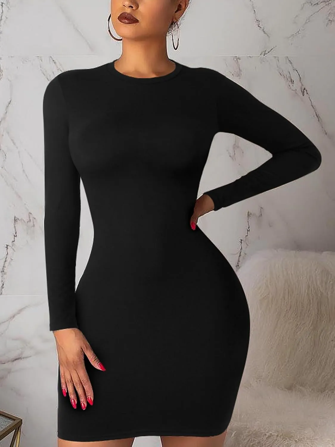 Women's Long Sleeve Bodycon Dress - Mini Spring Fall Club Party Fitted Tight Pencil Dresses