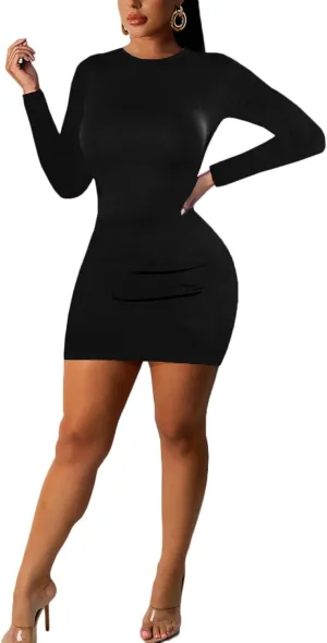 Women's Long Sleeve Bodycon Dress - Mini Spring Fall Club Party Fitted Tight Pencil Dresses