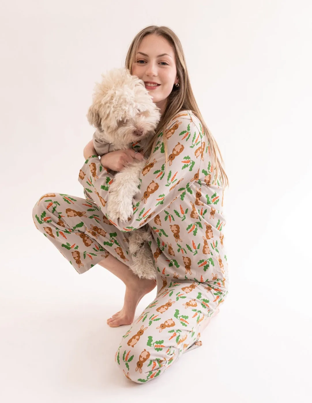 Women's Loose Fit Beige Rabbit Pajamas