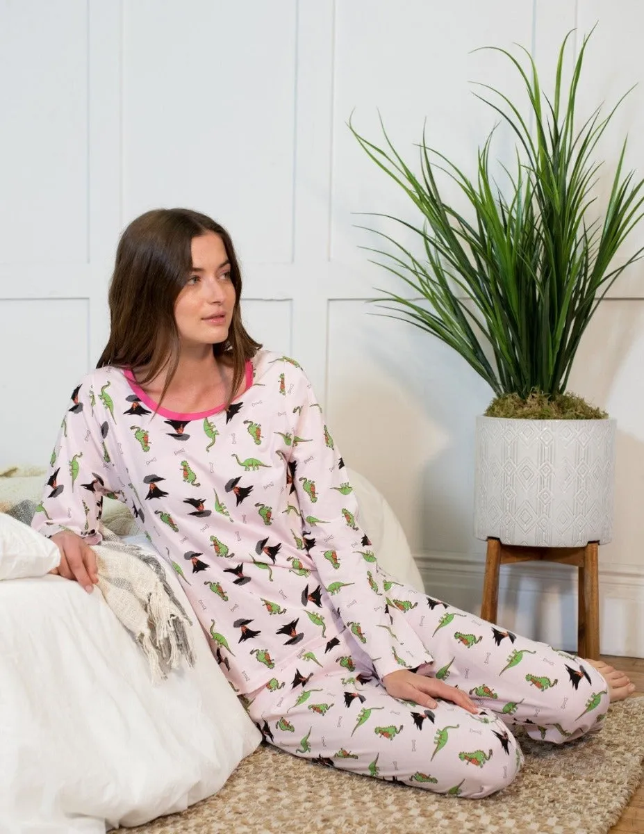 Women's Loose Fit Dinosaur Pink Pajamas