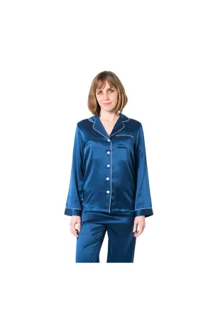 Women's Mulberry Silk Pajama Set Navy Blue