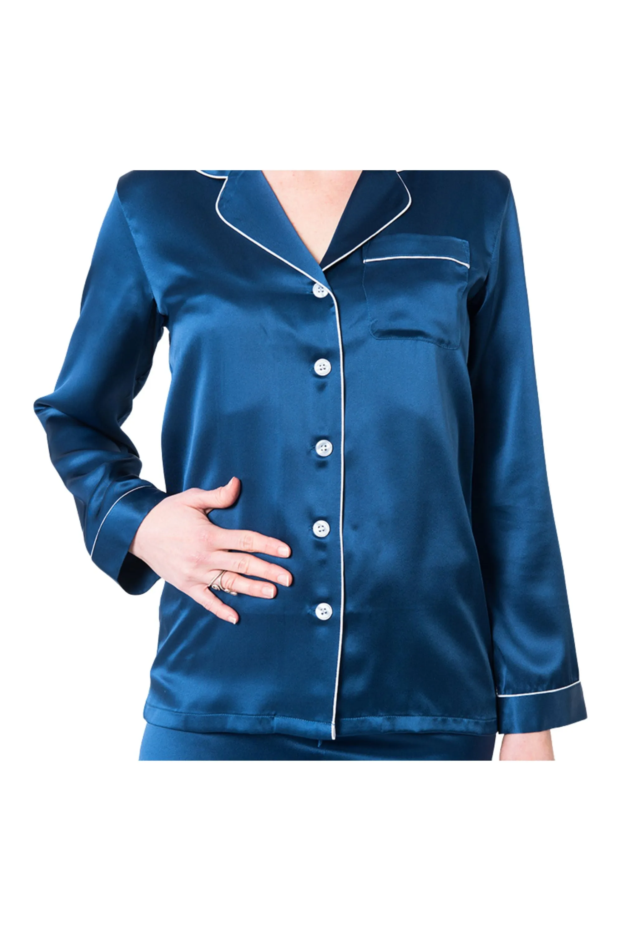 Women's Mulberry Silk Pajama Set Navy Blue