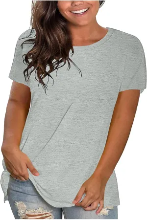 Women's Oversized Cotton Tops Casual Short Sleeve T-Shirts Crew Neck Solid Pullover Loose Fit Tees Summer Fashion 2025