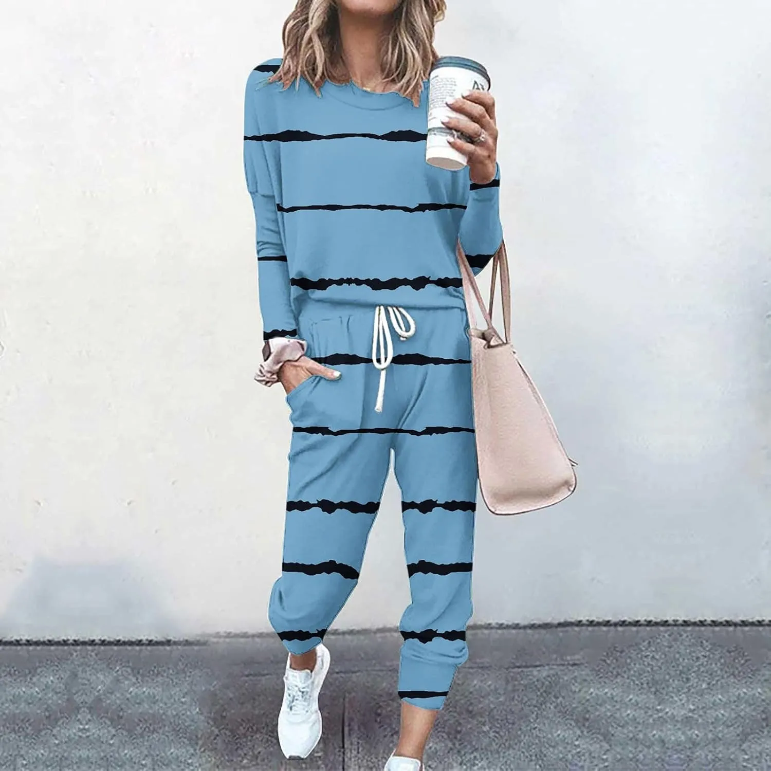Womens Pajama Sets 2 Piece Women's Two Outfit Long Sleeve Crewneck Pullover Tops and Long Pants Tracksuit Sweatsuits