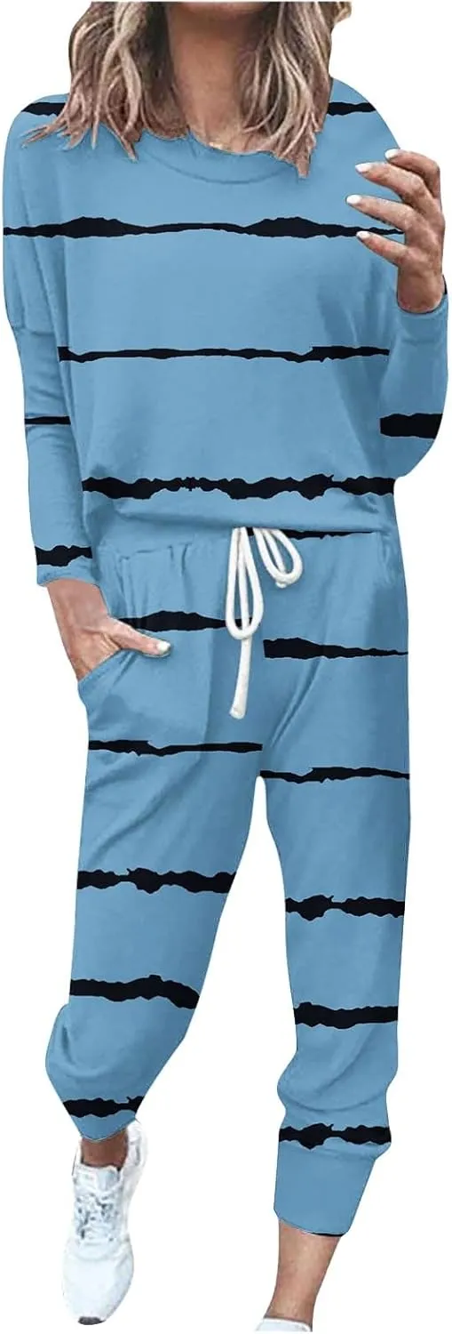Womens Pajama Sets 2 Piece Women's Two Outfit Long Sleeve Crewneck Pullover Tops and Long Pants Tracksuit Sweatsuits