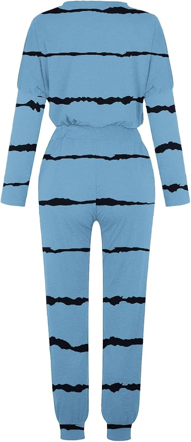 Womens Pajama Sets 2 Piece Women's Two Outfit Long Sleeve Crewneck Pullover Tops and Long Pants Tracksuit Sweatsuits