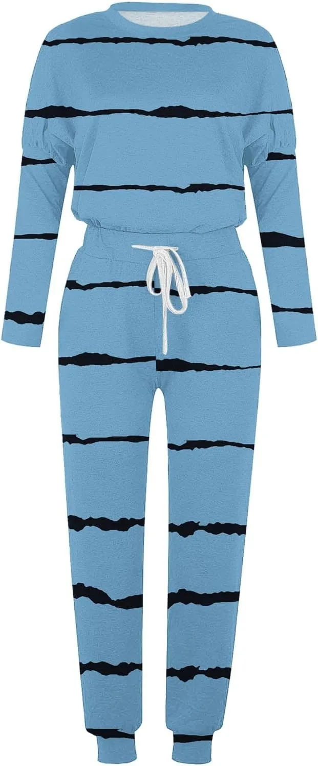 Womens Pajama Sets 2 Piece Women's Two Outfit Long Sleeve Crewneck Pullover Tops and Long Pants Tracksuit Sweatsuits