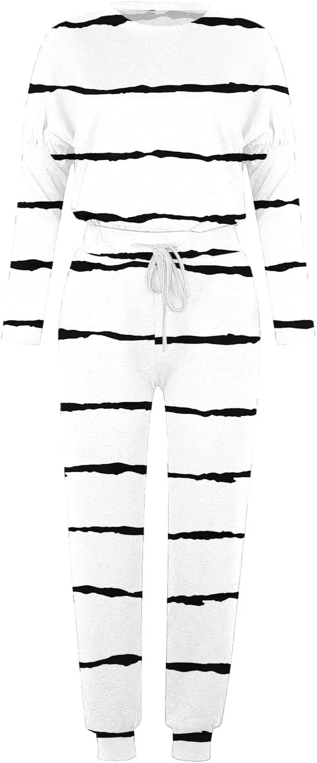 Womens Pajama Sets 2 Piece Women's Two Outfit Long Sleeve Crewneck Pullover Tops and Long Pants Tracksuit Sweatsuits