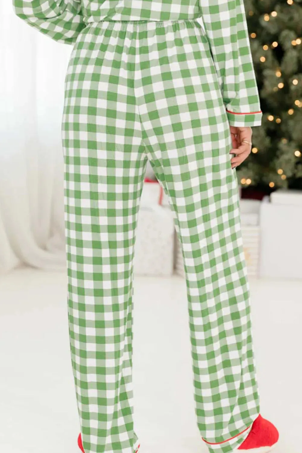 Women's Pajamas Contrast Piping Plaid Top and Pants Lounge Set