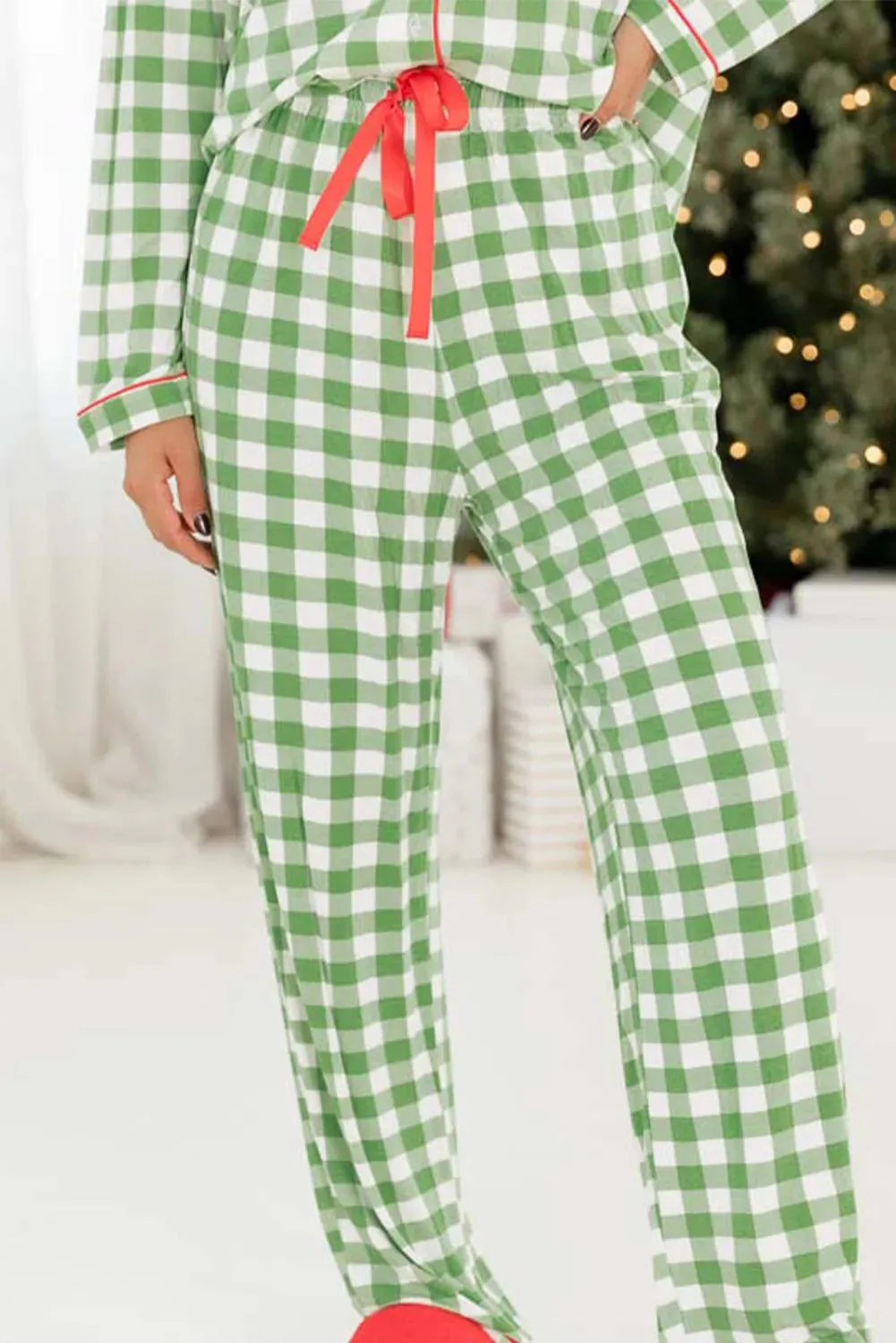 Women's Pajamas Contrast Piping Plaid Top and Pants Lounge Set