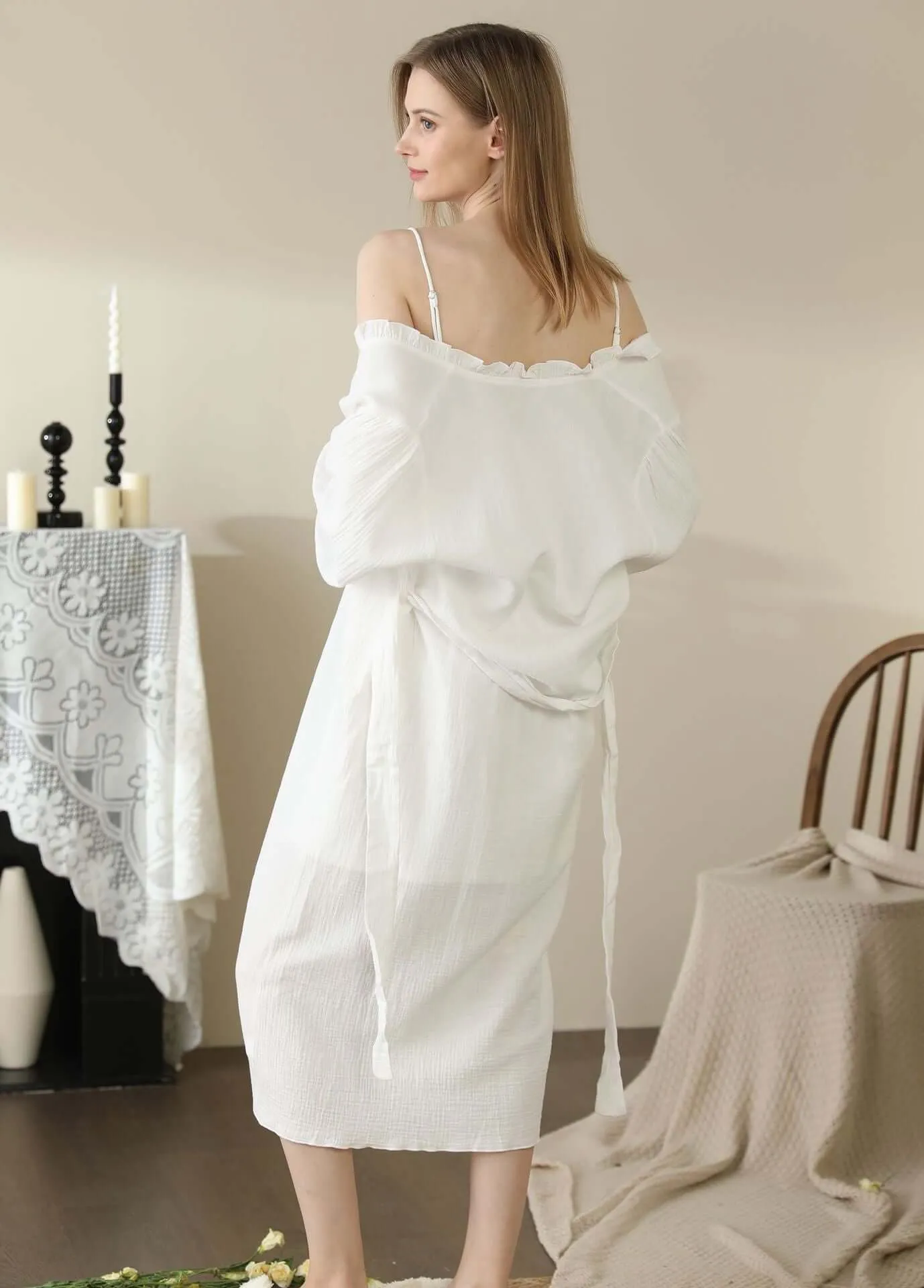 Women's Pajamas Cotton Lace Double-layer Yarn Home Wear female lounge wear