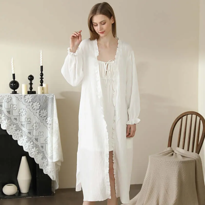 Women's Pajamas Cotton Lace Double-layer Yarn Home Wear female lounge wear