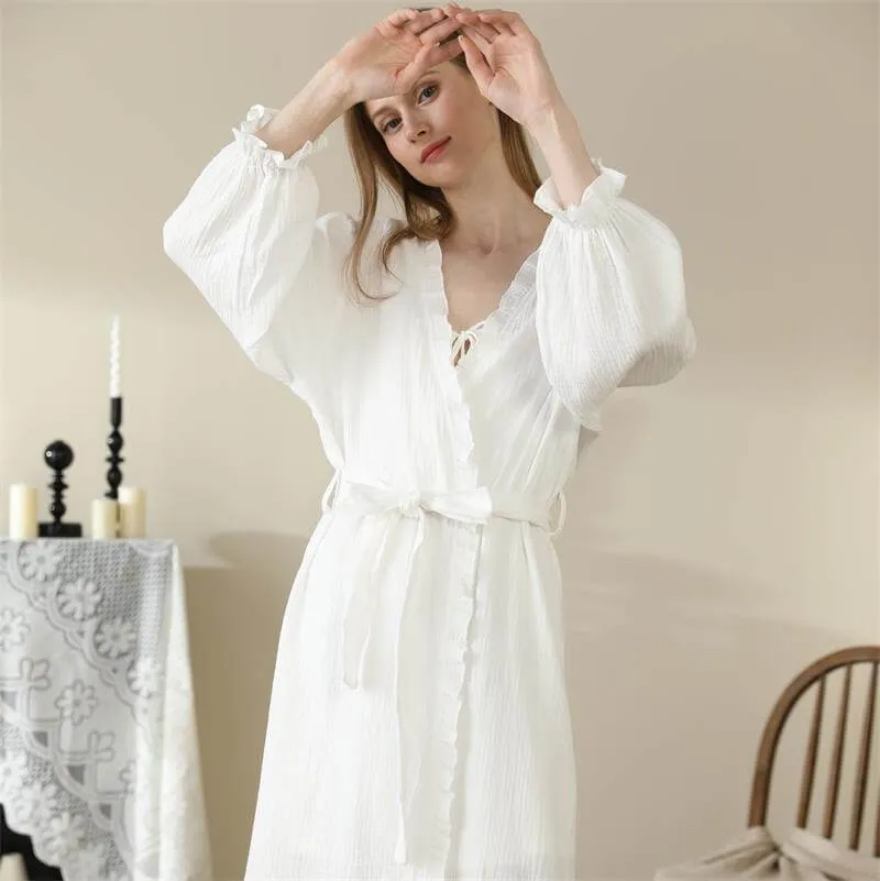 Women's Pajamas Cotton Lace Double-layer Yarn Home Wear female lounge wear