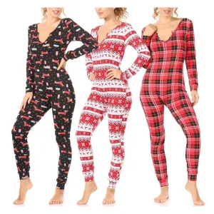 Women's  Pajamas Holiday Christmas Print Jumpsuit Warm Winter Sleepwear