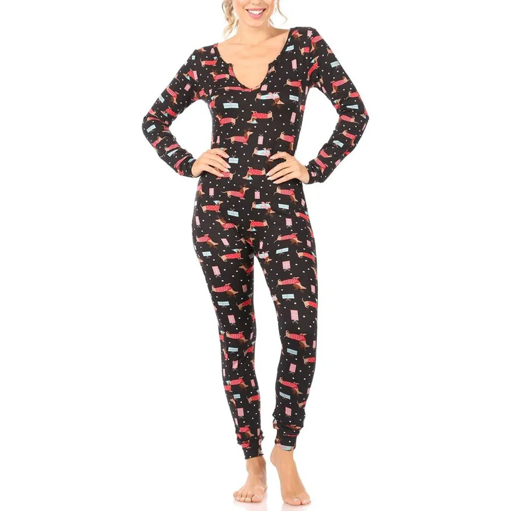 Women's  Pajamas Holiday Christmas Print Jumpsuit Warm Winter Sleepwear