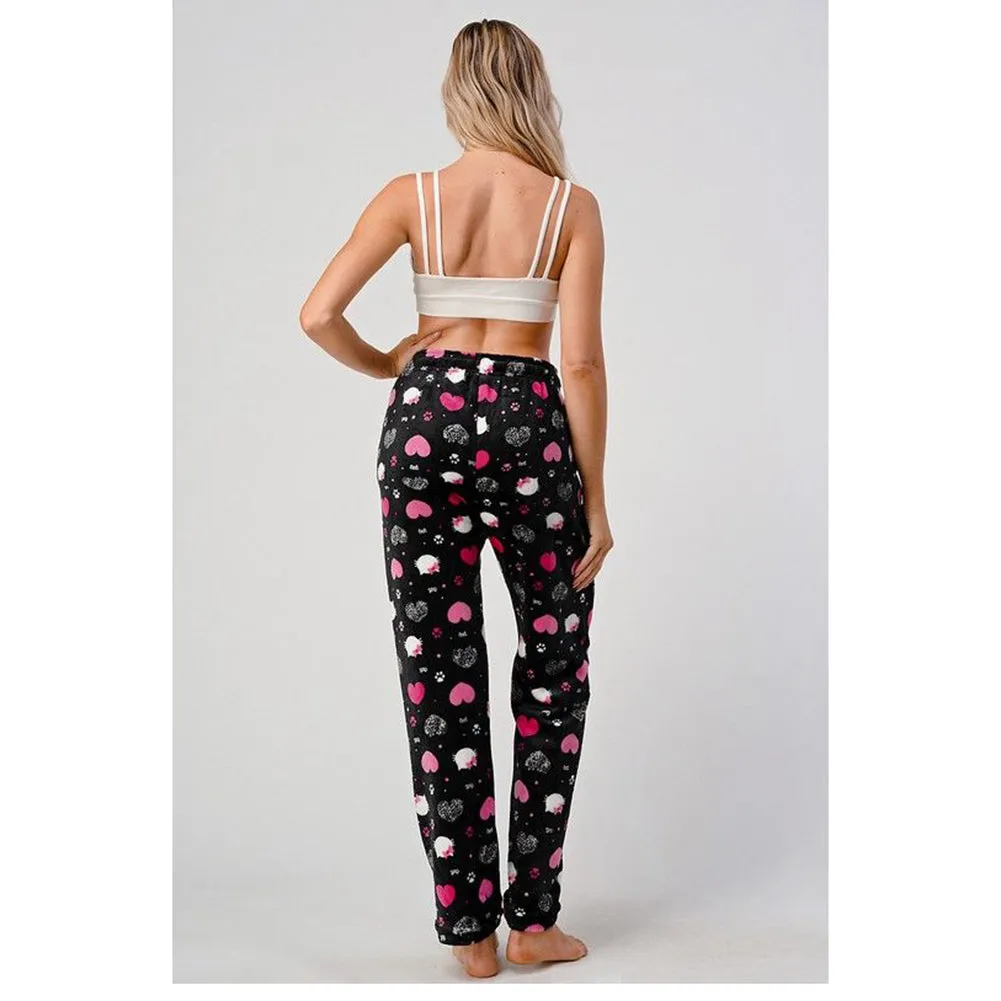 Womens Pajamas Pants Plush Fleece Printed Warm Brushed Soft Sleepwear Bottoms