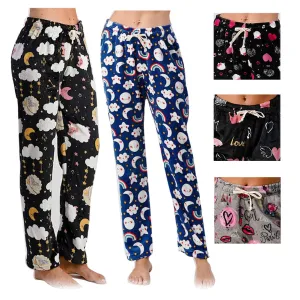 Womens Pajamas Pants Plush Fleece Printed Warm Brushed Soft Sleepwear Bottoms