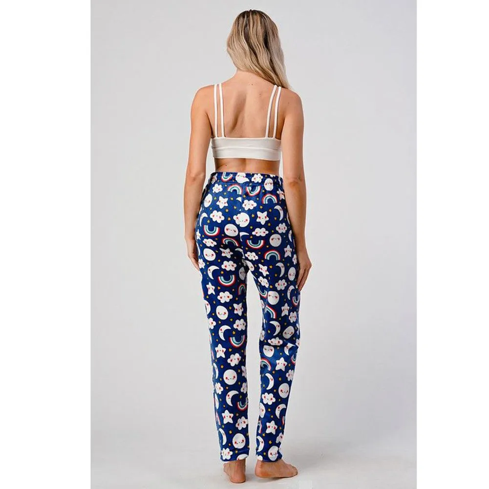 Womens Pajamas Pants Plush Fleece Printed Warm Brushed Soft Sleepwear Bottoms