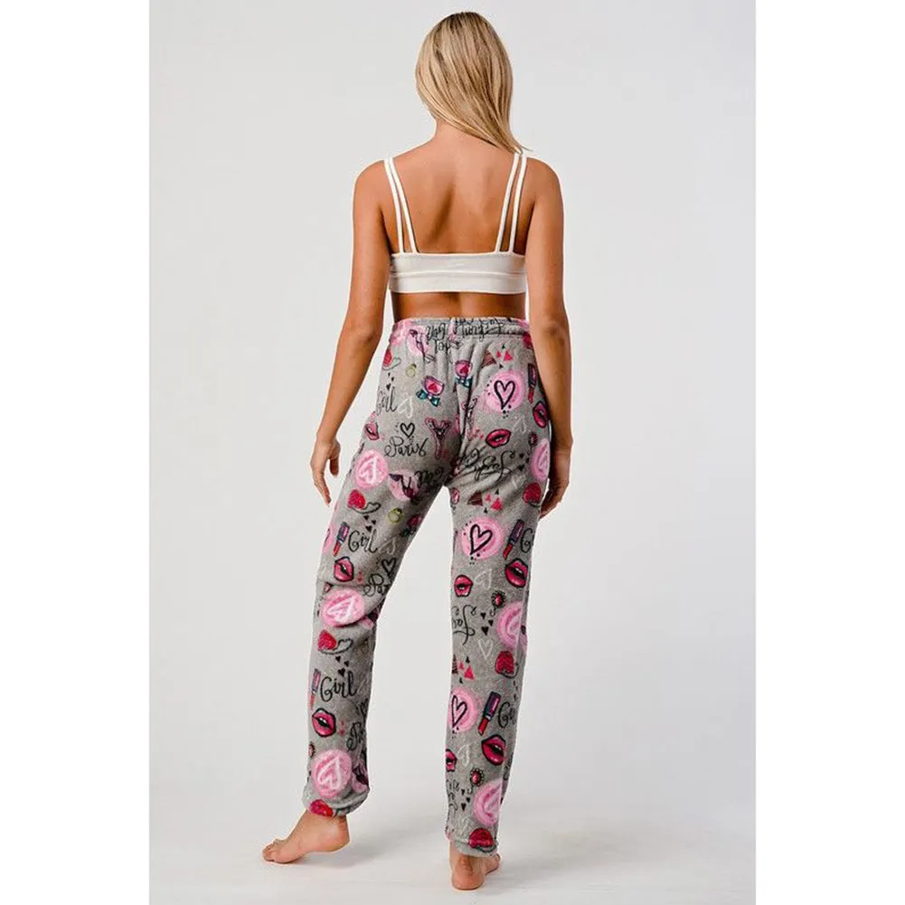 Womens Pajamas Pants Plush Fleece Printed Warm Brushed Soft Sleepwear Bottoms