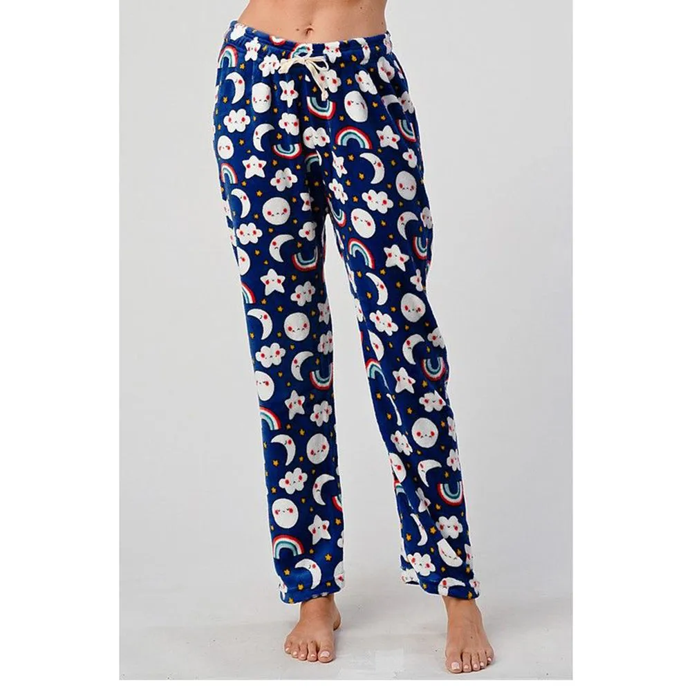 Womens Pajamas Pants Plush Fleece Printed Warm Brushed Soft Sleepwear Bottoms
