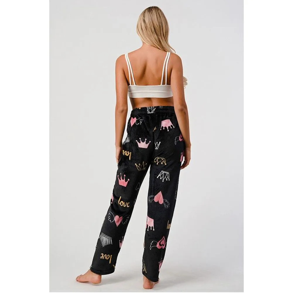 Womens Pajamas Pants Plush Fleece Printed Warm Brushed Soft Sleepwear Bottoms