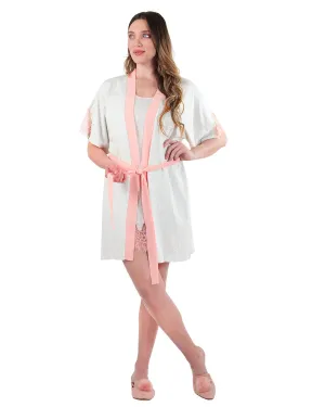 Women's Peach Pink Lace Trim Lightweight Cotton Blend Robe