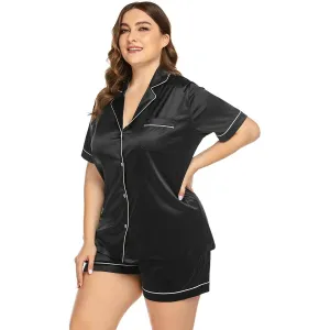 Women's Plus Size Silk Pajama Set Short Sleeve Silk Sleepwear Silk Loungewear Sets