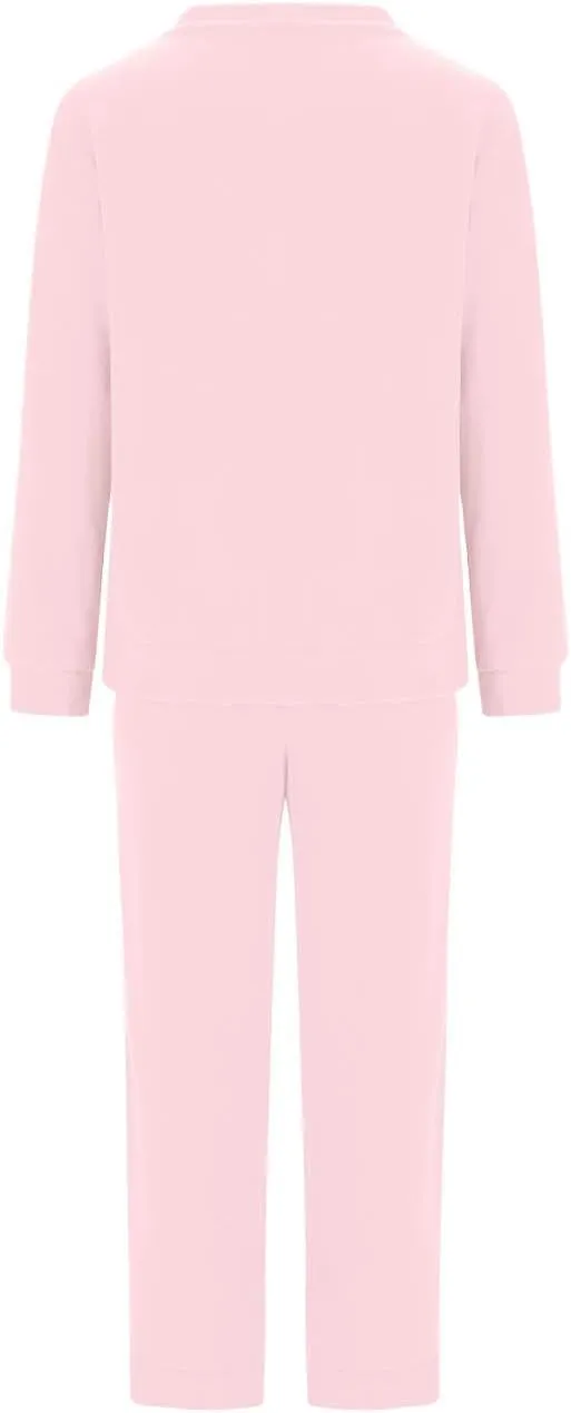 Womens Polar Fleece Pajama Set Plus Size Loungewear 2 Piece Outfit Crewneck Long Sleeve Pullover and Pants Soft Pjs