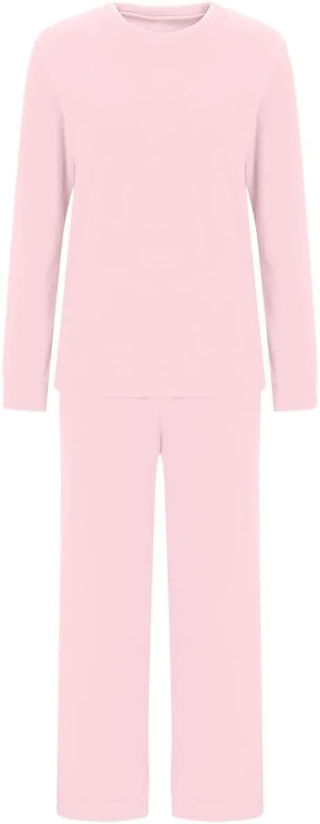 Womens Polar Fleece Pajama Set Plus Size Loungewear 2 Piece Outfit Crewneck Long Sleeve Pullover and Pants Soft Pjs