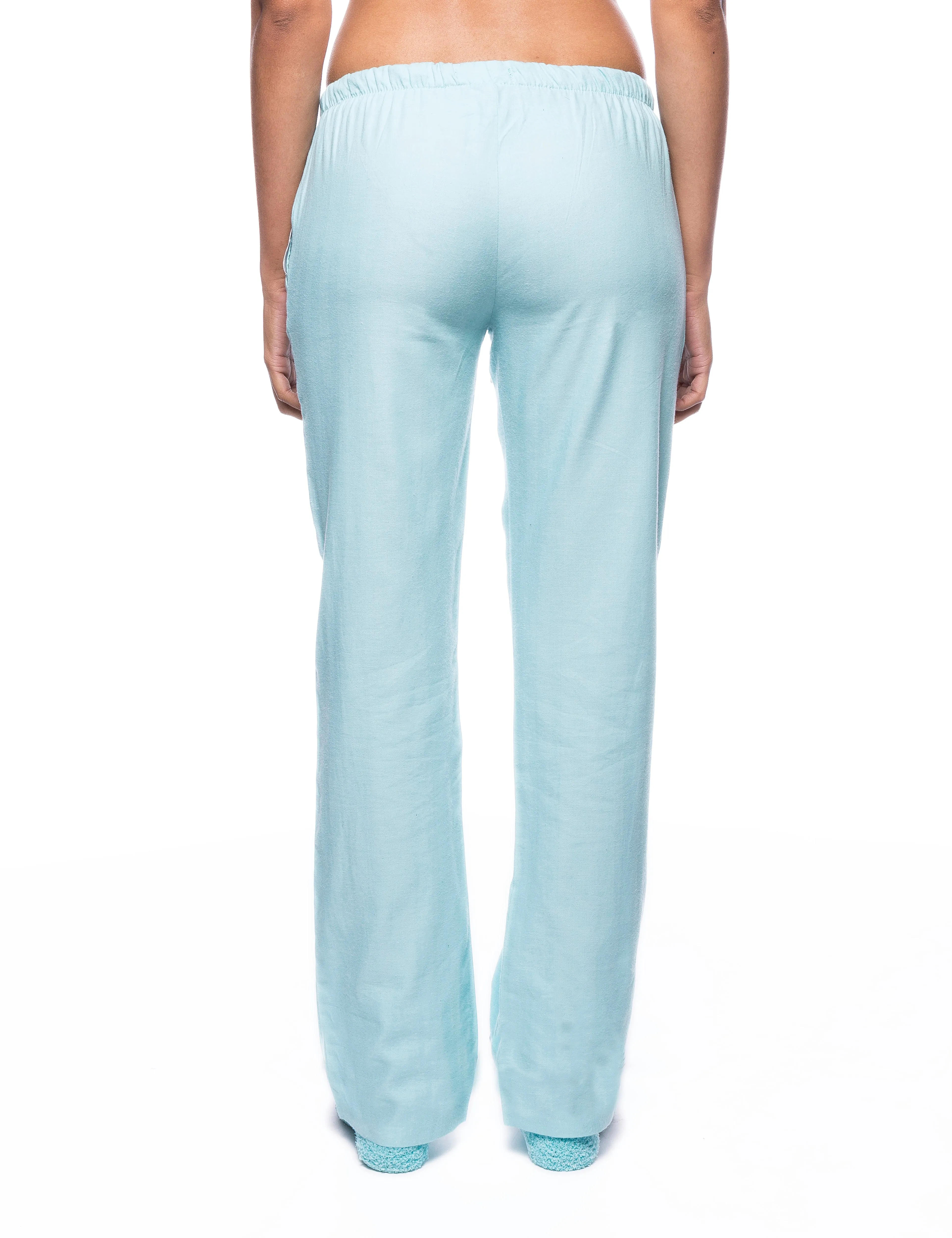 Womens Premium 100% Cotton Flannel Lounge Pants - Herringbone Aqua