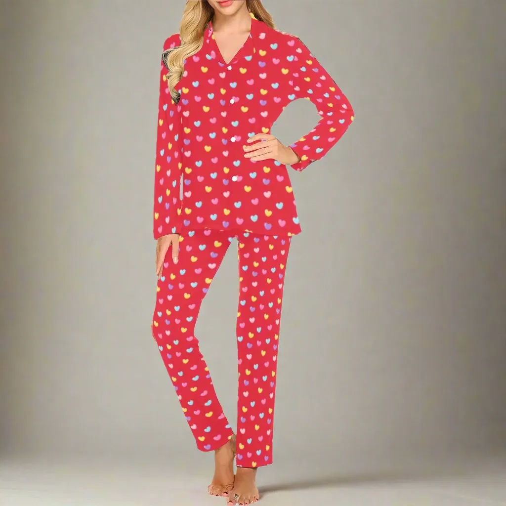 Women's Red Valentines Pajamas Set, Hearts
