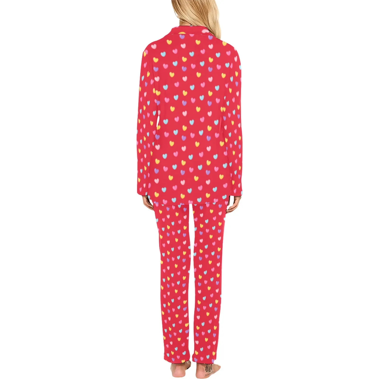 Women's Red Valentines Pajamas Set, Hearts
