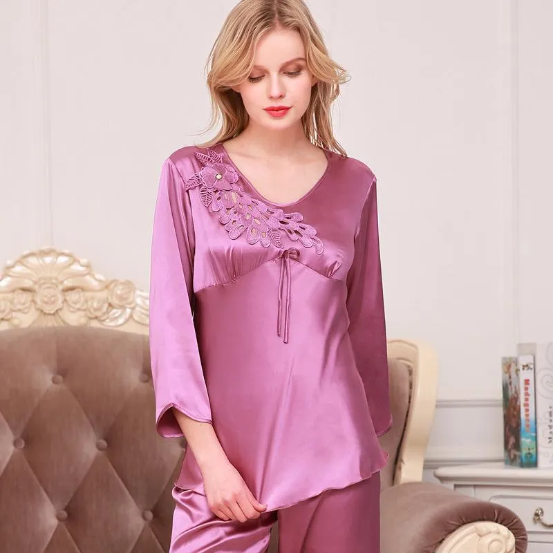 Women's Satin Pajama Set Long Silky Pajamas