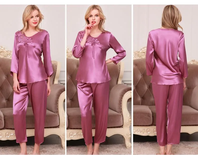 Women's Satin Pajama Set Long Silky Pajamas
