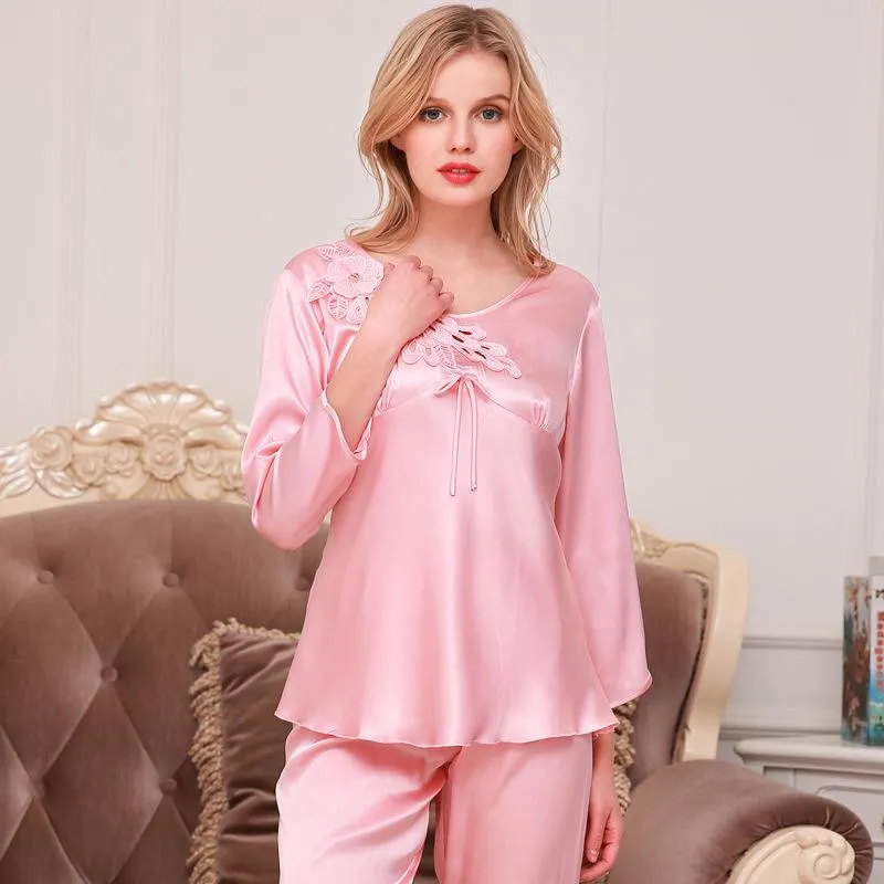 Women's Satin Pajama Set Long Silky Pajamas