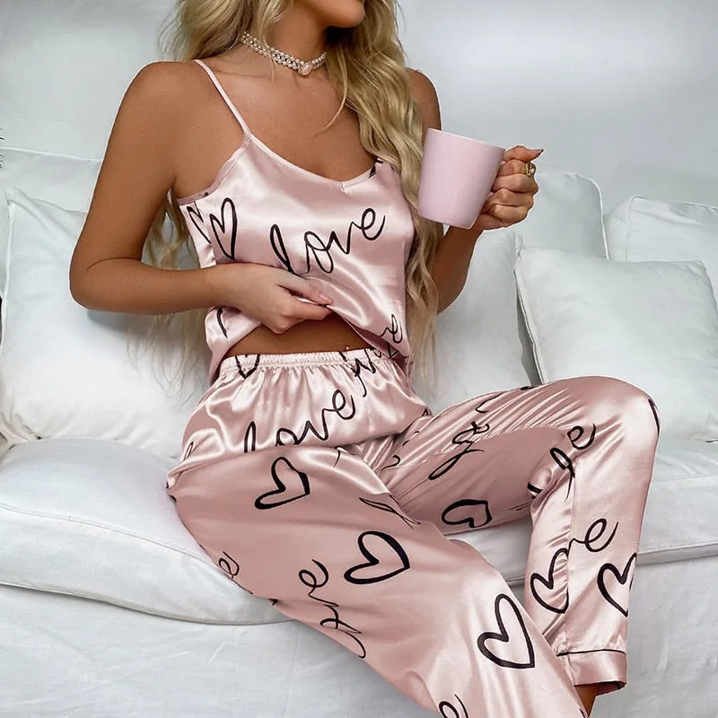 Women's Sexy faux Silk Satin Pajamas Set
