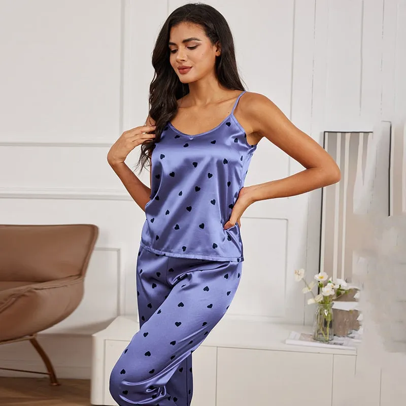 Women's Sexy faux Silk Satin Pajamas Set