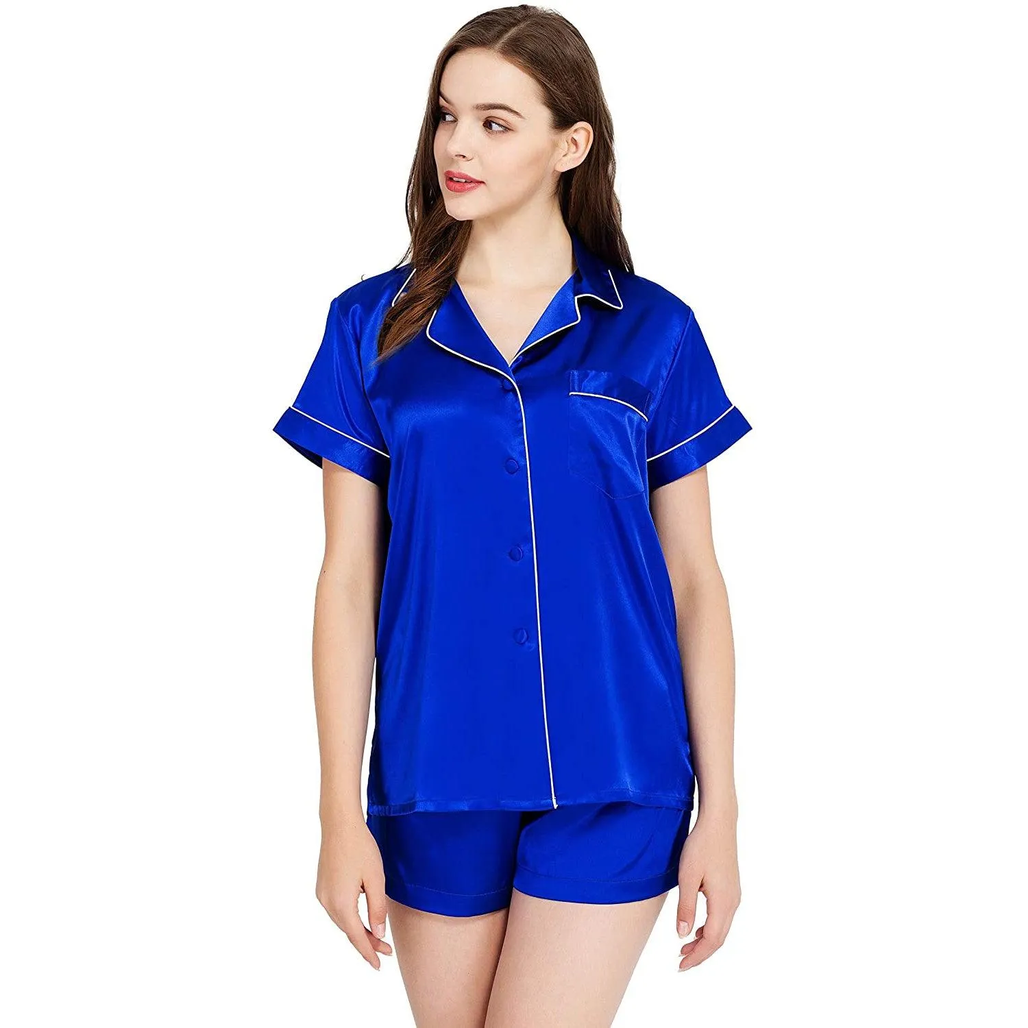 Women's Short Silk Pajamas Set Luxury 100% Silk Short Sleeve Two-piece Button-Down Pj Sets
