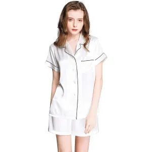 Women's Short Silk Pajamas Set Luxury 100% Silk Short Sleeve Two-piece Button-Down Pj Sets