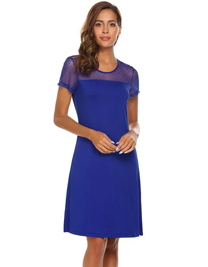 Women's Short-Sleeve Patchwork Loose Nightgown