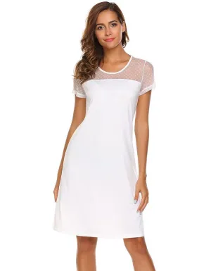 Women's Short-Sleeve Patchwork Loose Nightgown