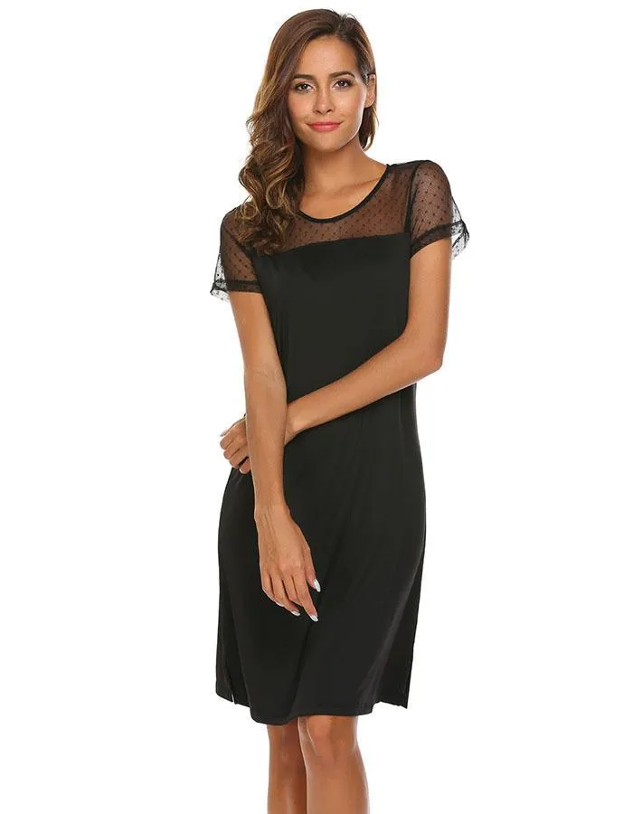 Women's Short-Sleeve Patchwork Loose Nightgown