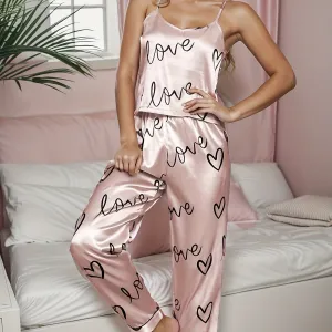 Women's shorts, pajamas, camisole, short sleeved Christmas pajamas, girls' pink heart-shaped pajamas